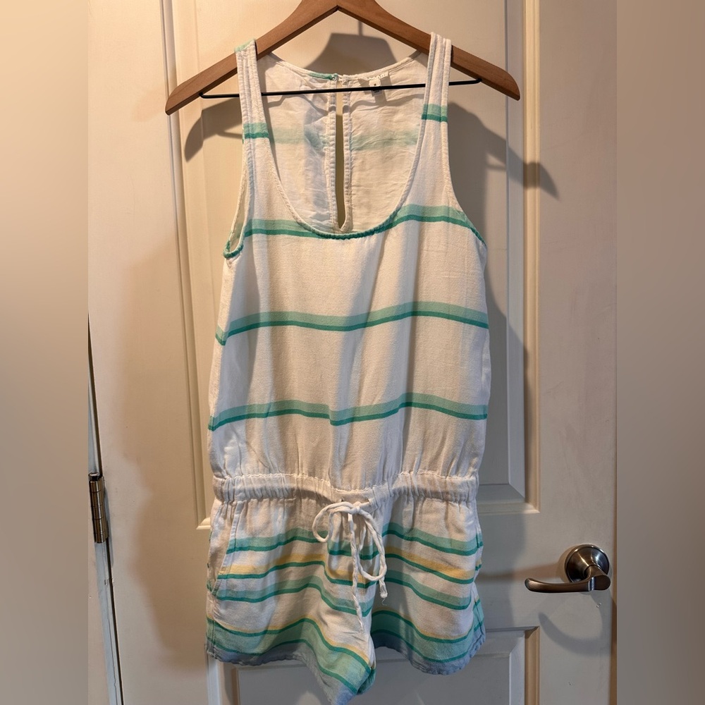 Soft Joie White, Green and blue Striped Romper